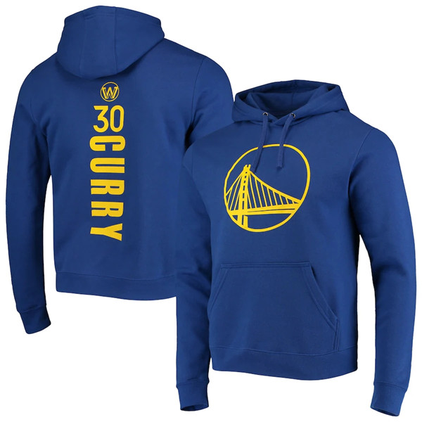 Men's Golden State Warriors #30 Stephen Curry 2021 Royal Team Playmaker Name & Number Pullover Hoodie
